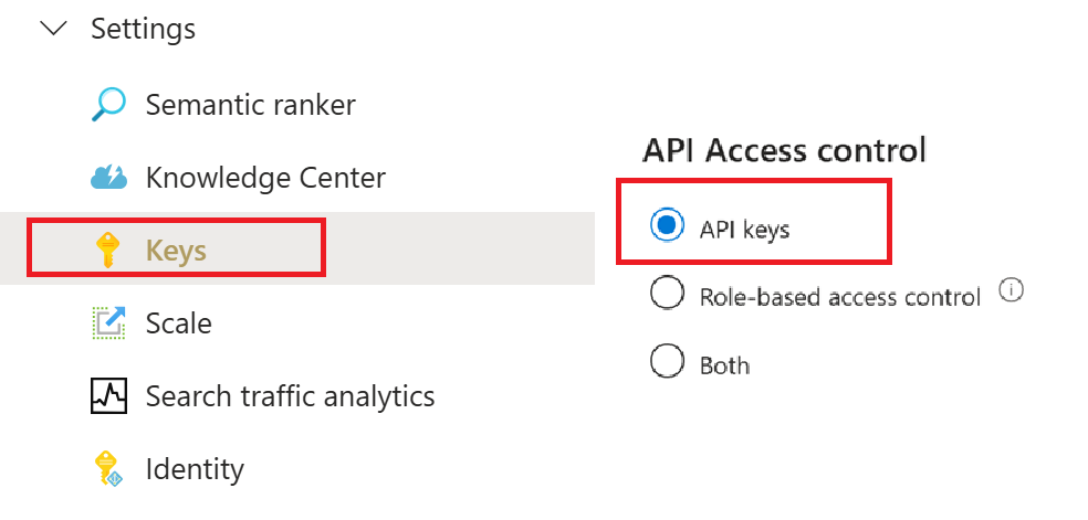 Снимок экрана: селектор управления доступом API на портале Azure.
