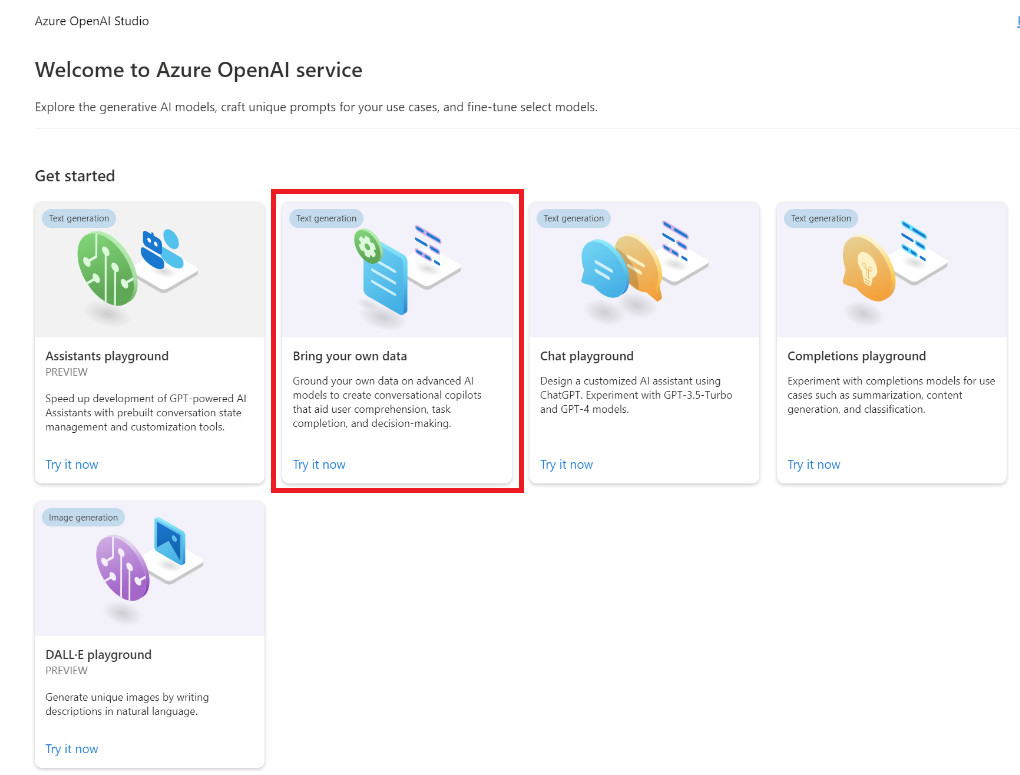 Снимок экрана: целевая страница Azure OpenAI Studio.
