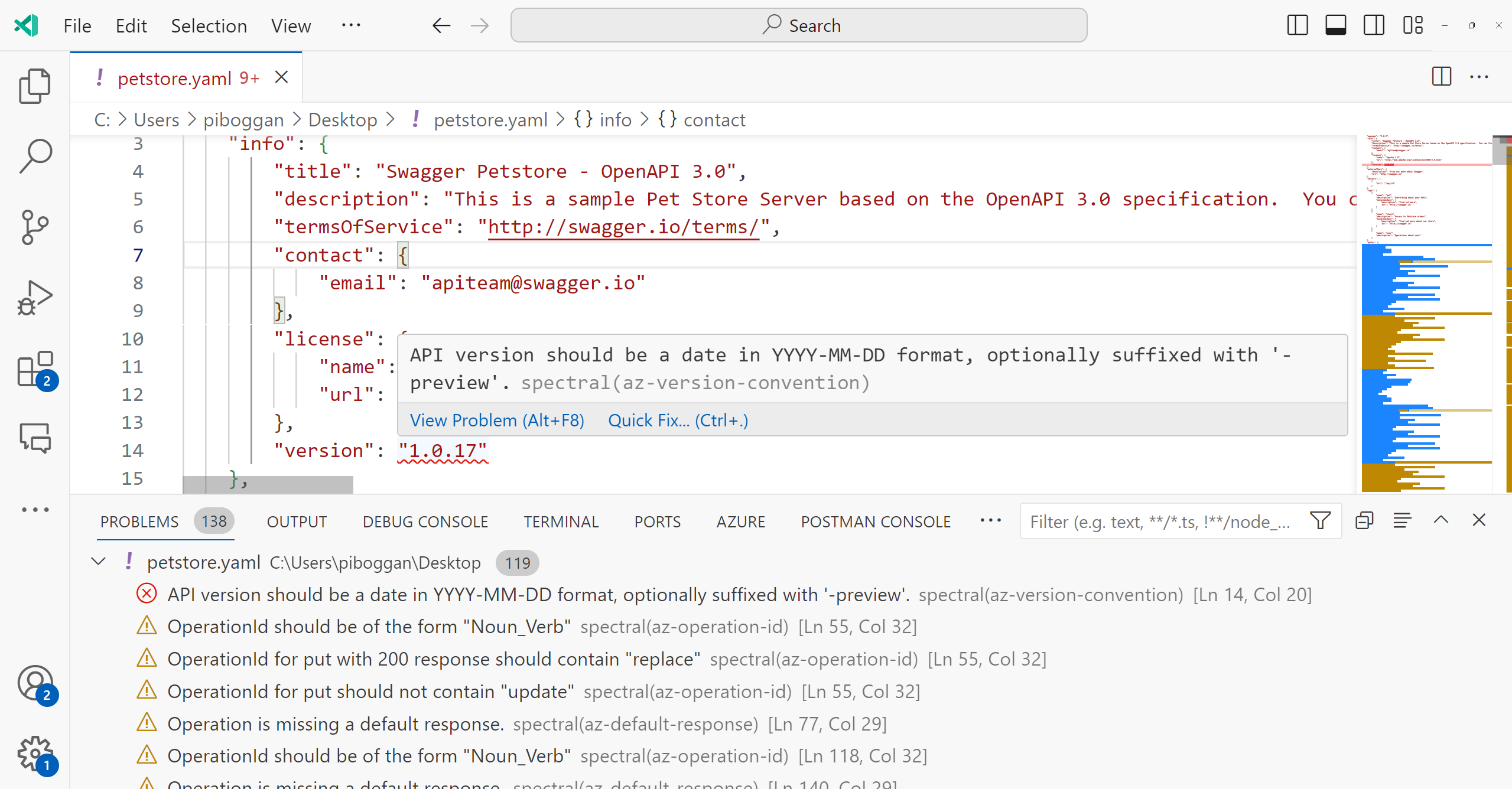 Снимок экрана: локальная подкладка в Visual Studio Code.