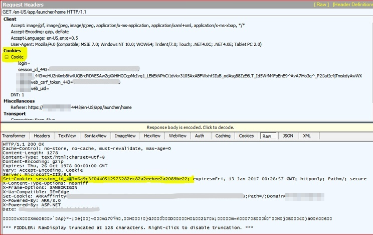 На снимке экрана показаны заголовки запросов для HTTP, включая сведения о файлах cookie.