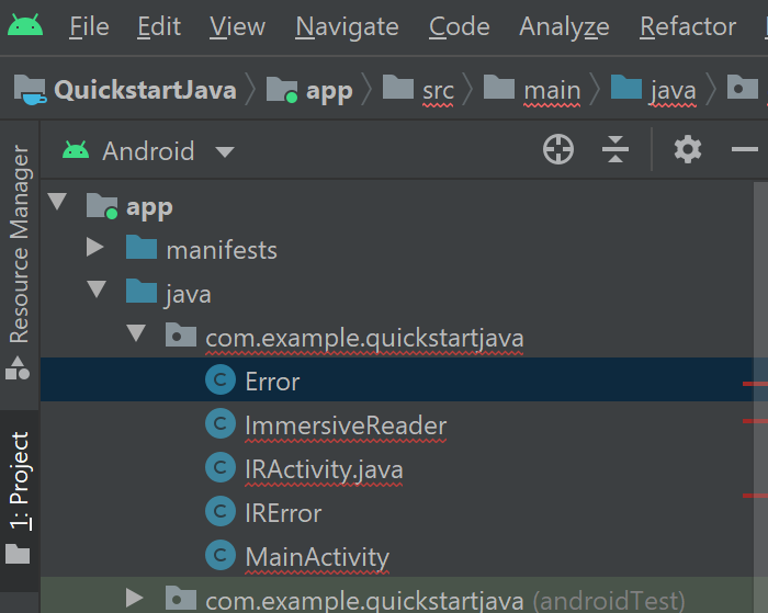 Screenshot of the Error Java class file.