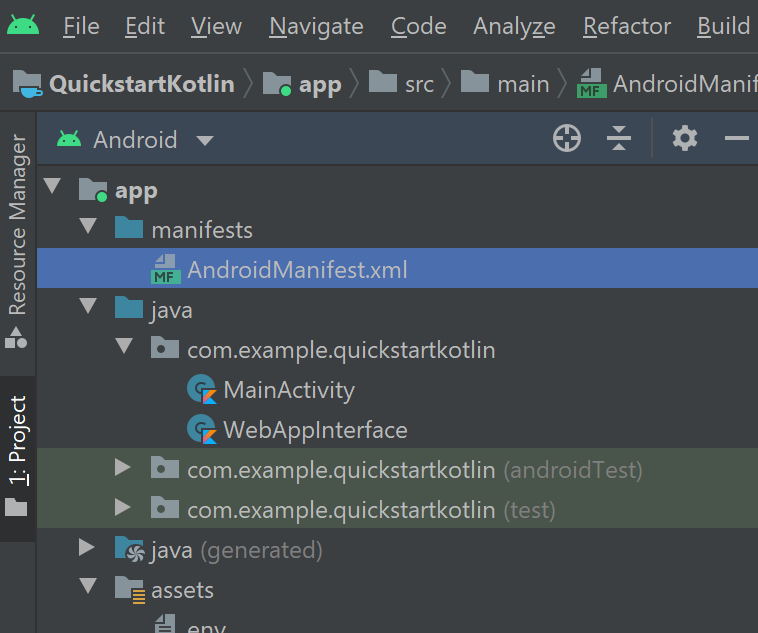 Screenshot of the Android Manifest file.