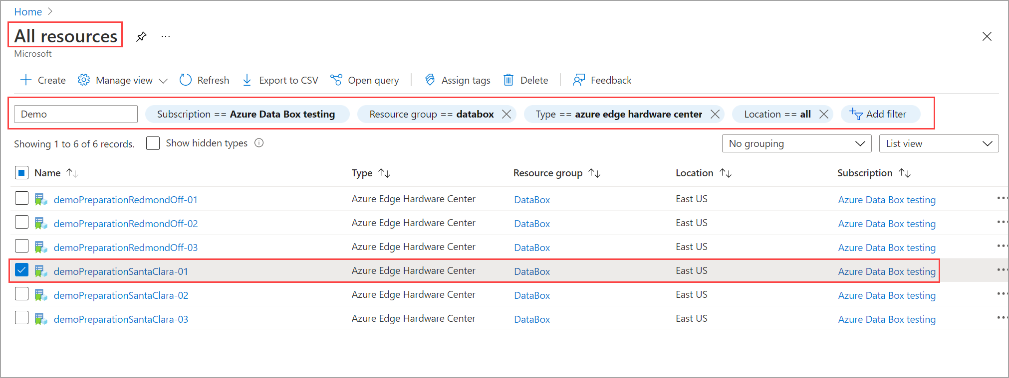 Снимок экрана: выбор заказа из списка заказов Центра оборудования Edge.