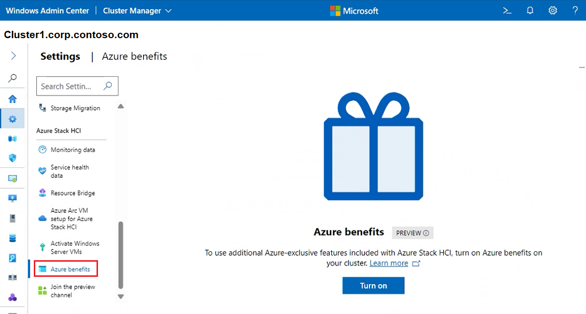 Снимок экрана: экран преимуществ кластера Azure.