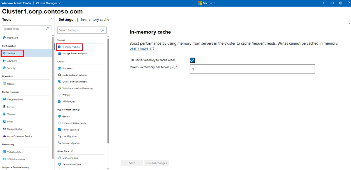 Снимок экрана: экран кэша в памяти кластера.