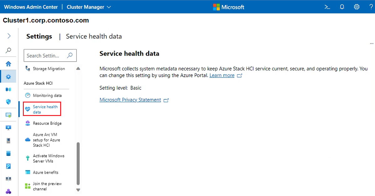 Снимок экрана: экран данных кластера Работоспособность служб.