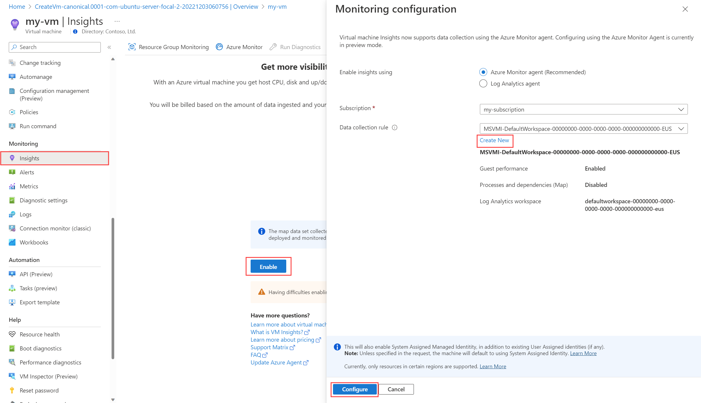 Включение мониторинга с помощью аналитики виртуальных машин для виртуальной  машины Azure - Azure Monitor | Microsoft Learn