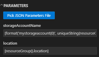 Снимок экрана: выбор файла параметров в области развертывания в Visual Studio Code.