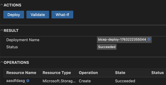 Снимок экрана: область развертывания в Visual Studio Code.