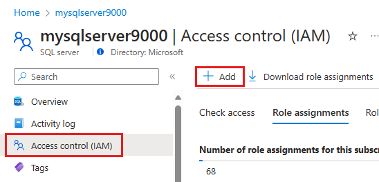 Screenshot shows the Access control page where you can add a role assignment.