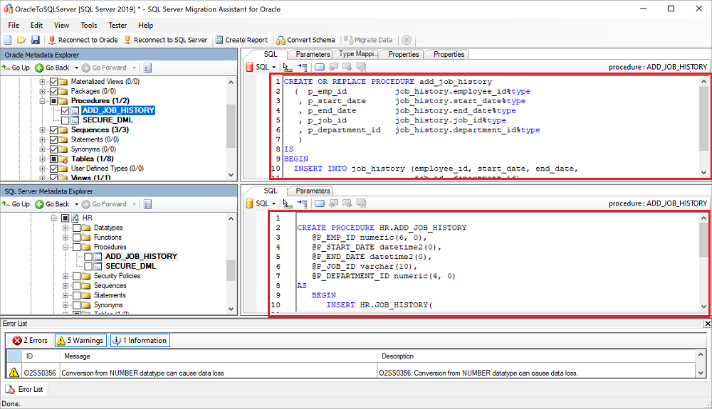 Снимок экрана, на котором показаны Transact-SQL, хранимые процедуры и предупреждение.