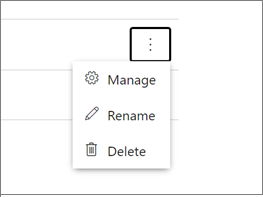 Screenshot shows a contextual menu with options to Manage, Rename, and Delete.