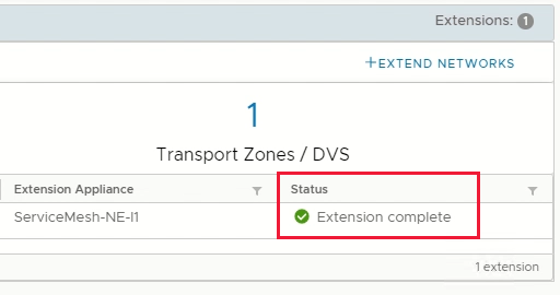 Screenshot that shows the status of Extension complete.