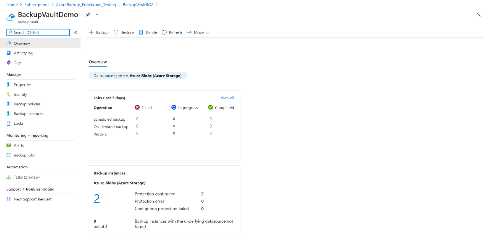 Screenshot showing the dashboard of the vault to be moved to another Azure subscription.