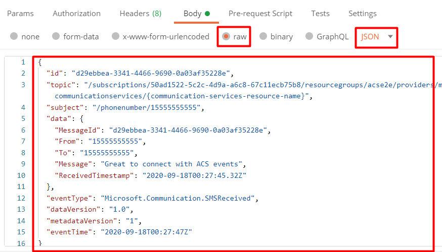 Screenshot of Postman body configuration.