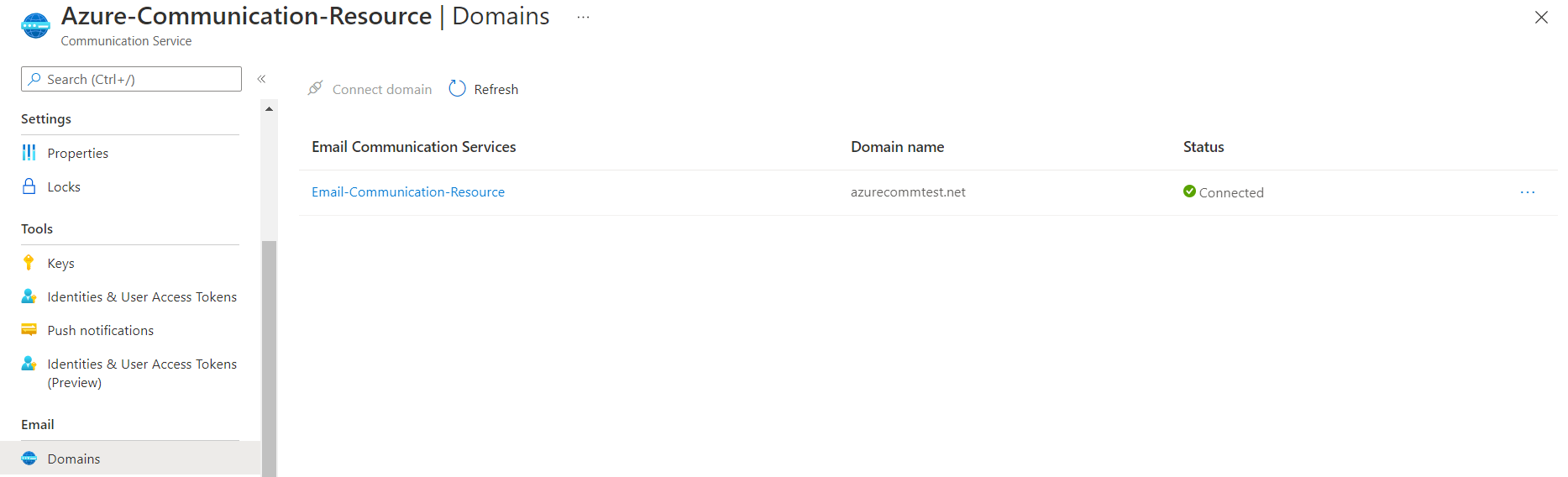 Снимок экрана: один из проверенных доменов электронной почты теперь подключен.