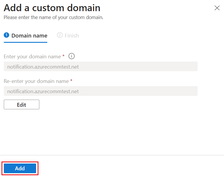 Снимок экрана, на котором показано, как добавить личный домен.