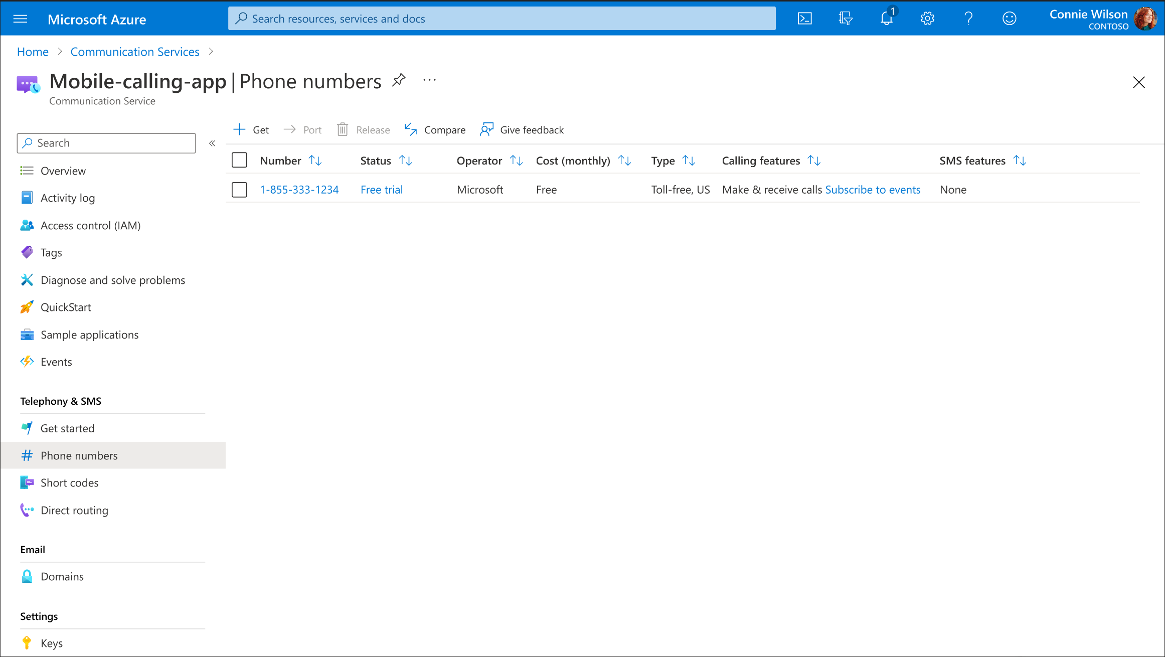 Краткое руководство. Получение пробных номеров телефонов и управление ими в  Службы коммуникации Azure | Microsoft Learn