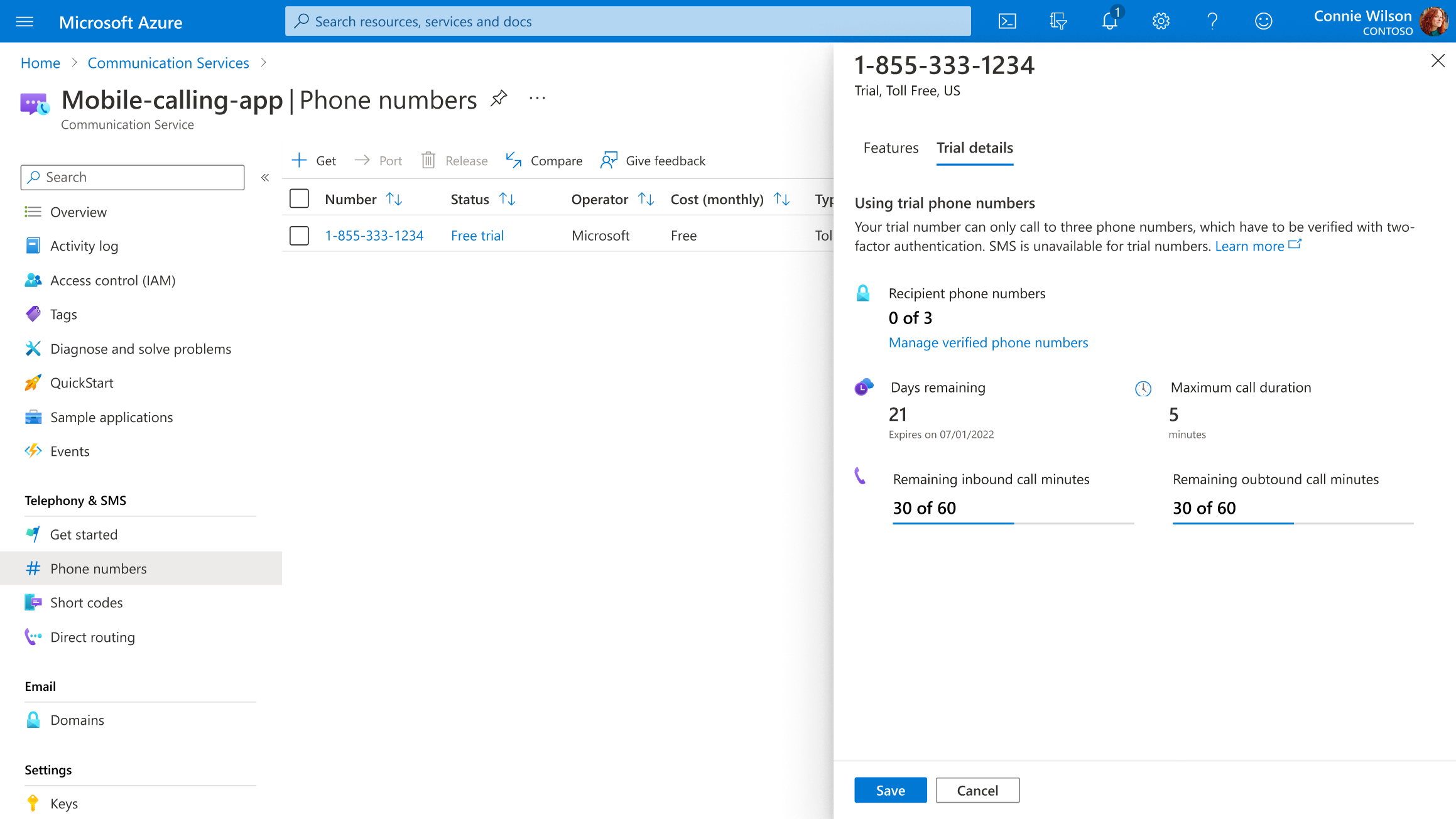 Краткое руководство. Получение пробных номеров телефонов и управление ими в  Службы коммуникации Azure | Microsoft Learn