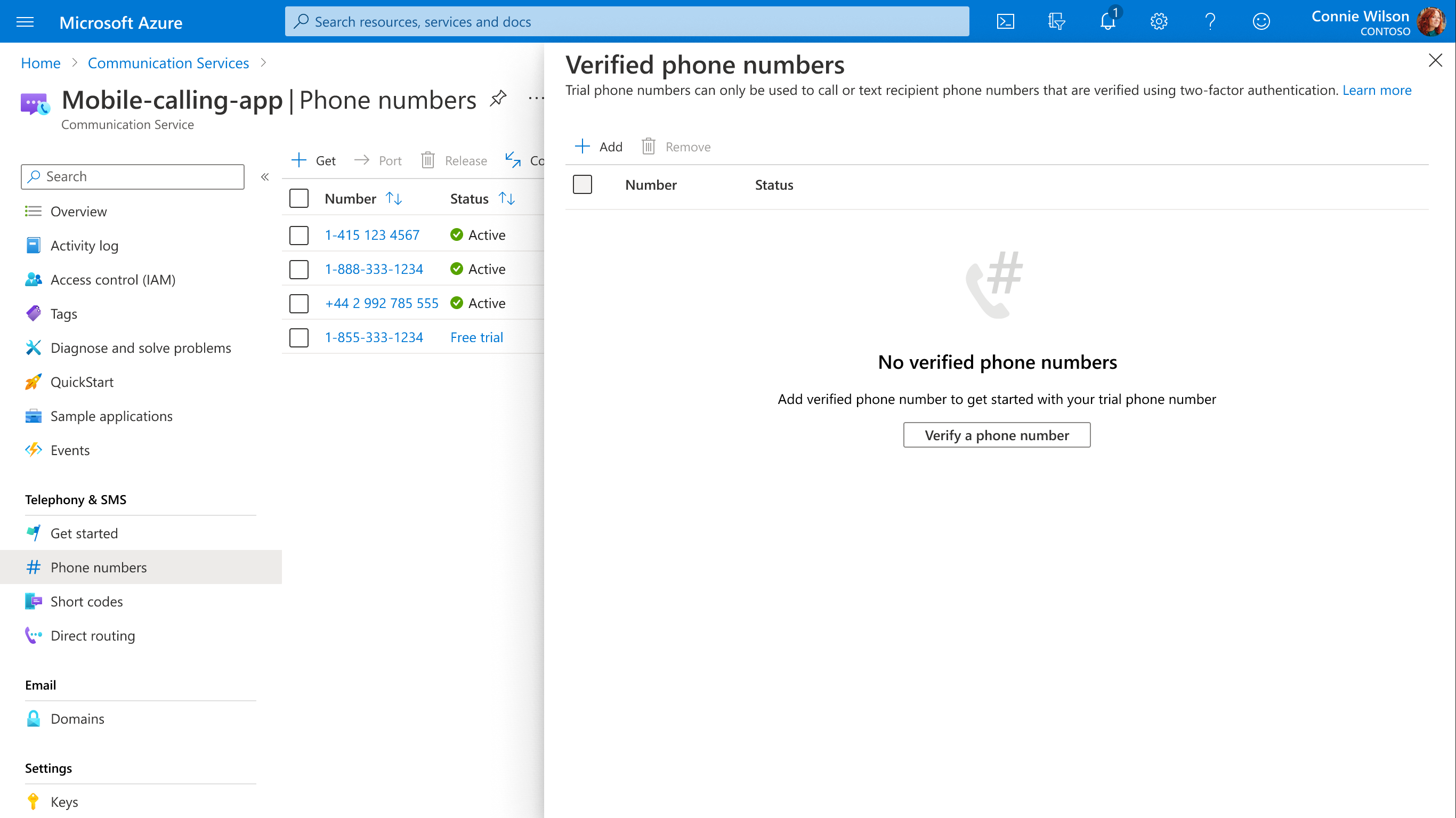 Краткое руководство. Получение пробных номеров телефонов и управление ими в  Службы коммуникации Azure | Microsoft Learn