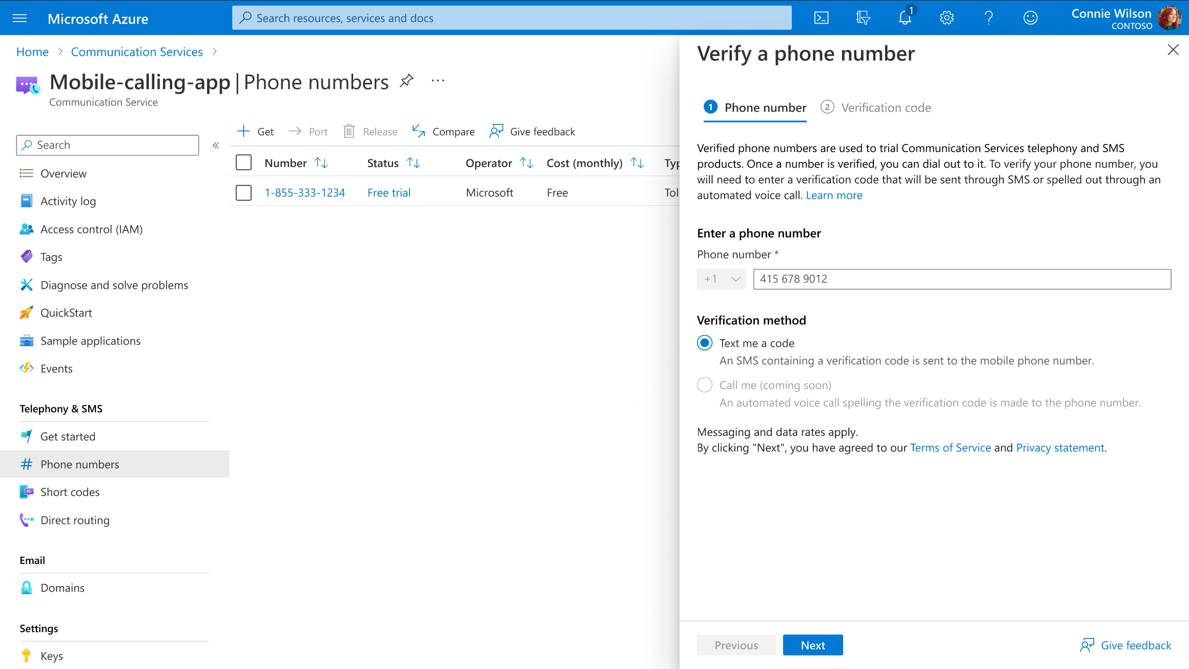 Краткое руководство. Получение пробных номеров телефонов и управление ими в  Службы коммуникации Azure | Microsoft Learn