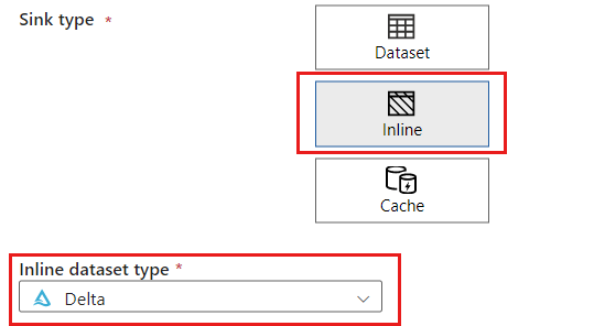 Снимок экрана: выбор и тип набора данных Inline Delta для приемника.