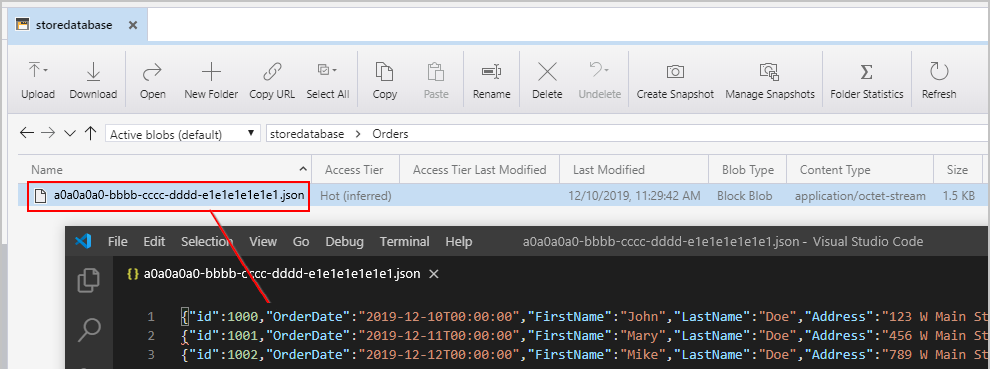 Снимок экрана: созданный файл, содержащий объекты JSON.