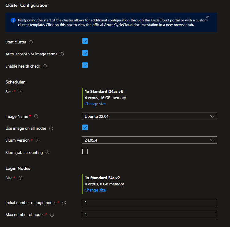 Снимок экрана: параметры Slurm.