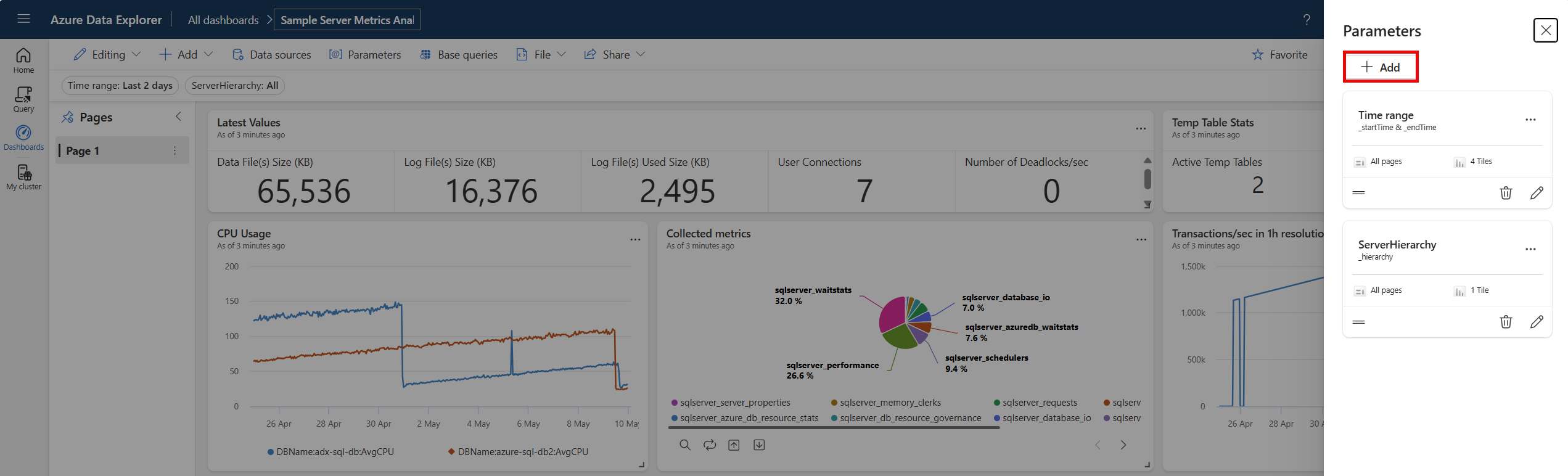 Снимок экрана: кнопка добавления параметра на боковой панели.