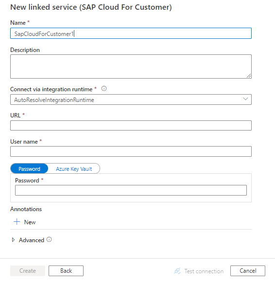 Настройте связанную службу для SAP Cloud for Customer.