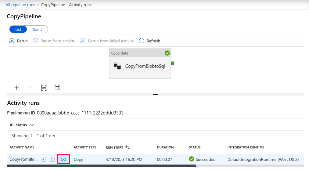 Monitor activity runs