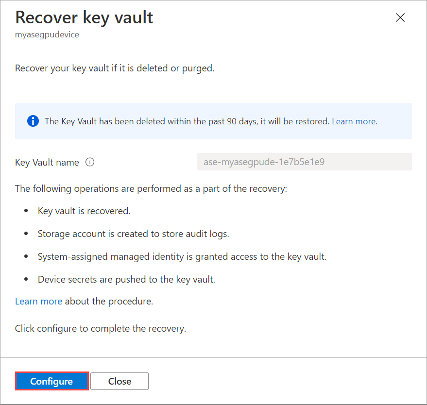 Recover key vault blade