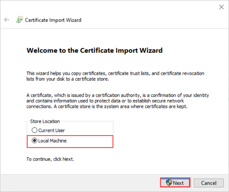 Install certificate on client 1