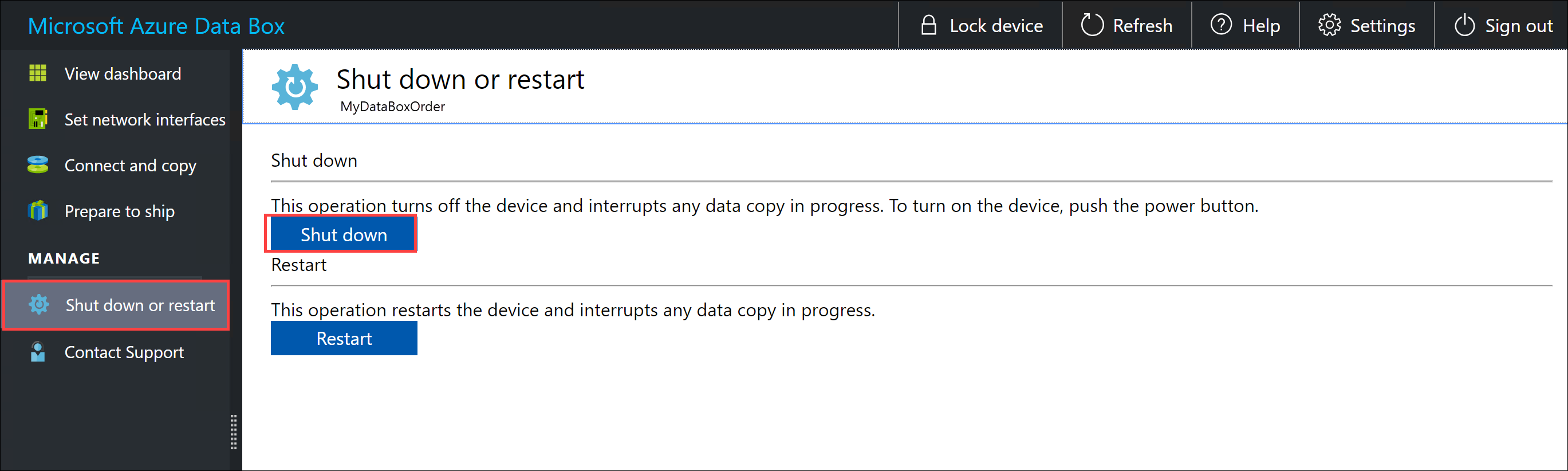 Shut down Data Box 1