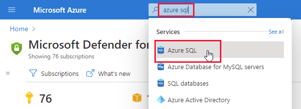 Открытие Azure SQL из портала Azure.