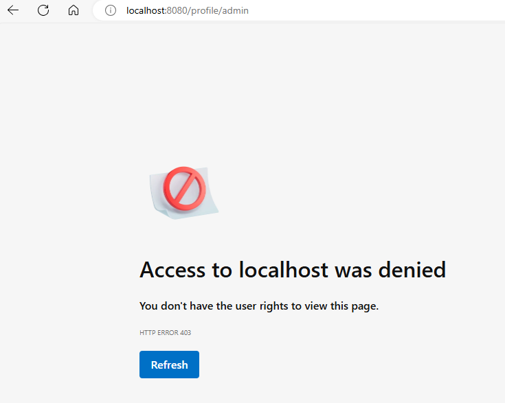 Снимок экрана: пример приложения, на котором показано сообщение об отказе в доступе.