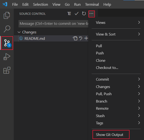 Система управления версиями Visual Studio Code, с выделенным параметром 