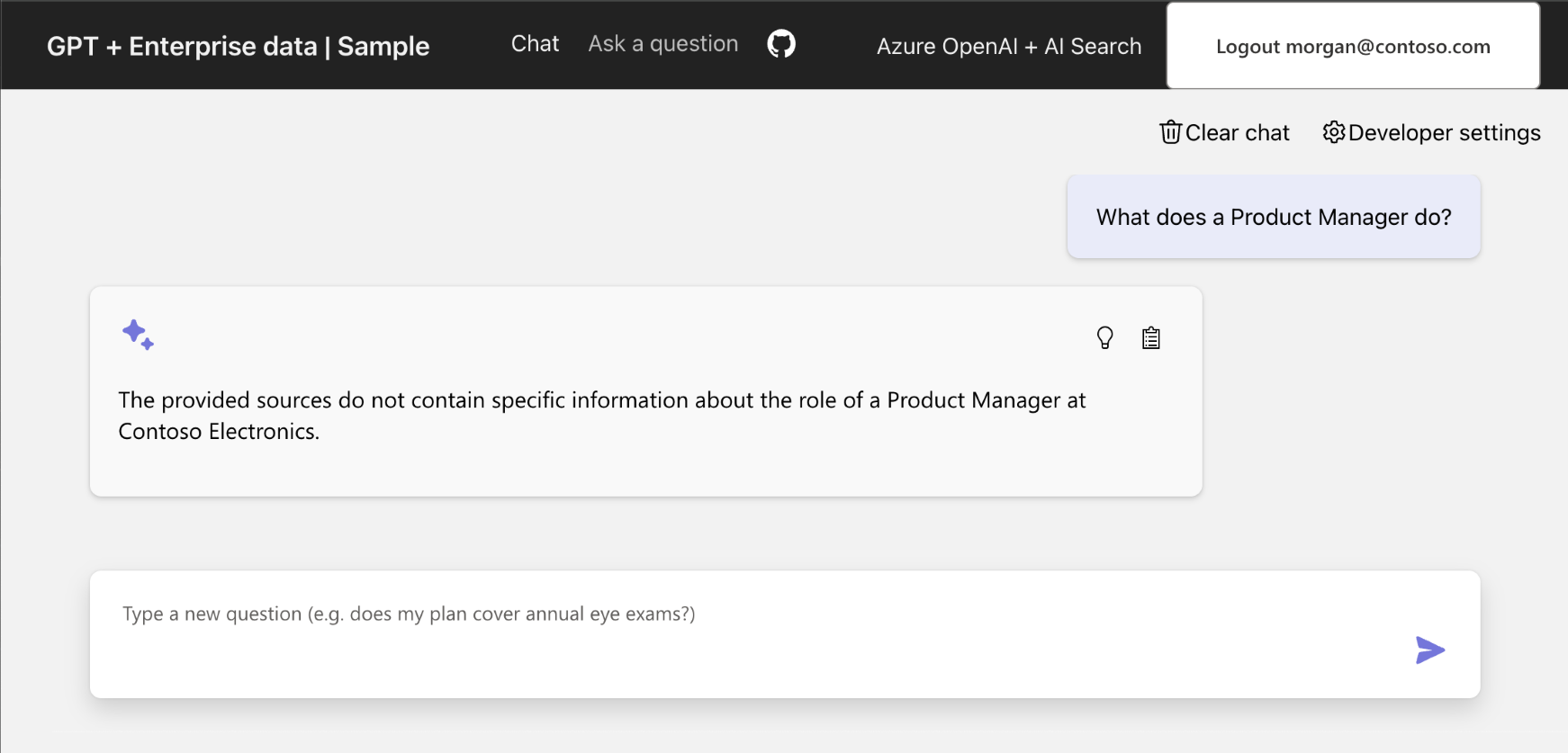 Снимок экрана: приложение чата в браузере, показывающее, что ответ не может быть возвращен.