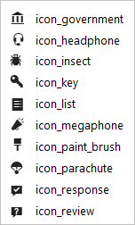 icon_insect, icon_key, icon_list, icon_megaphone, icon_paint_brush  icon_parachute, icon_response, icon_review, icon_ribbon, icon_sticky_note