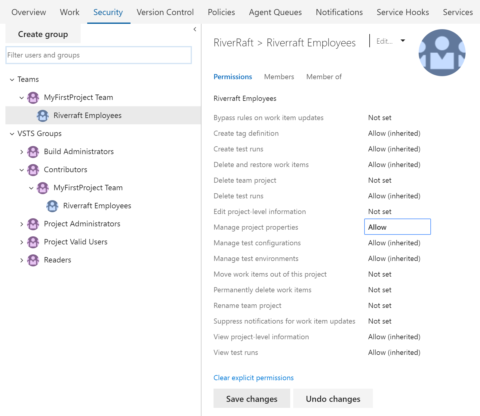 Разрешения группы Azure AD