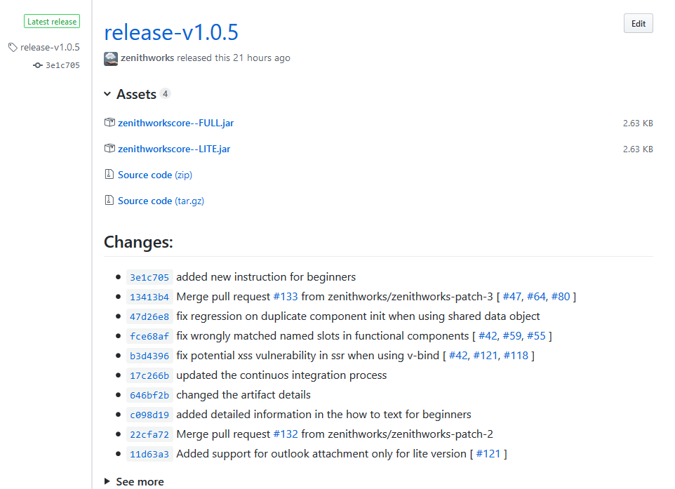 Образец релиза GitHub.