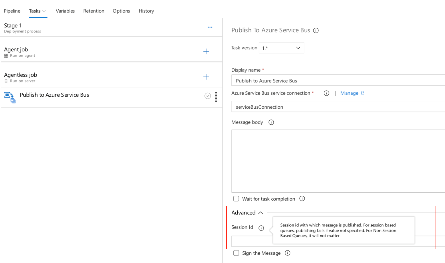 Публикация в очередях сеансов служебной шины Azure.