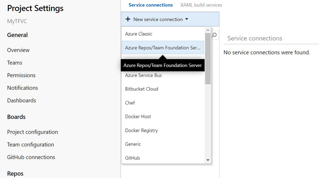 MyServiceConnection должен быть подключением к службе Azure Repos/Team Foundation Server.