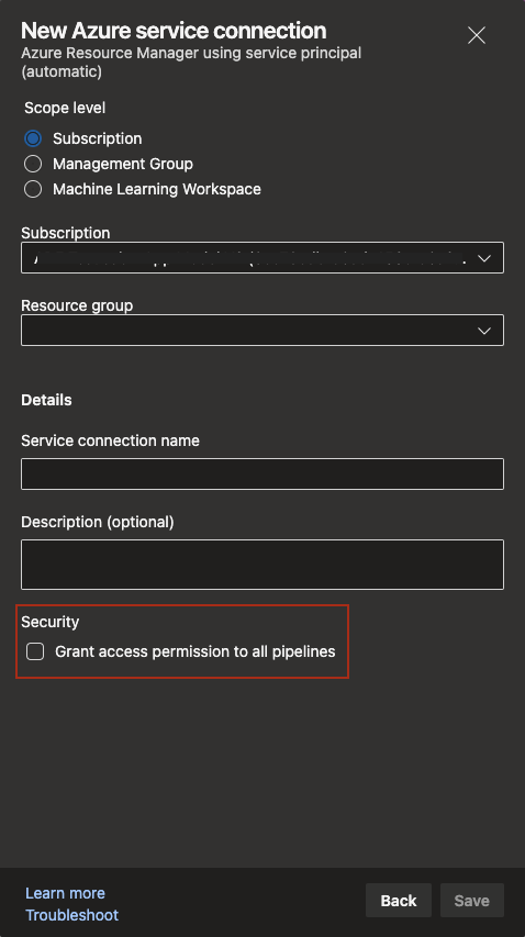 Новое подключение службы Azure