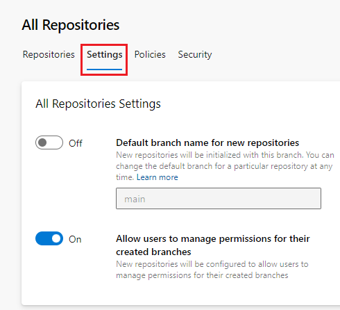 Настройка параметров репозитория Git - Azure Repos | Microsoft Learn