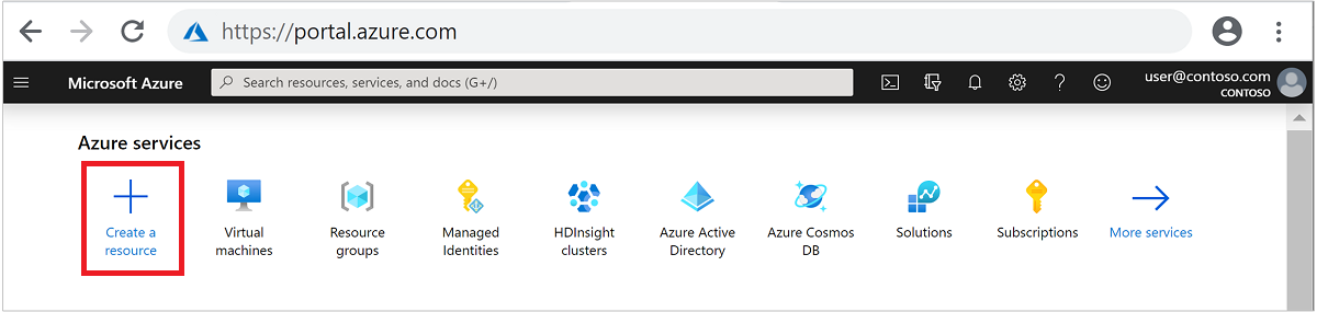 Screenshot of Azure portal how to create a resource.