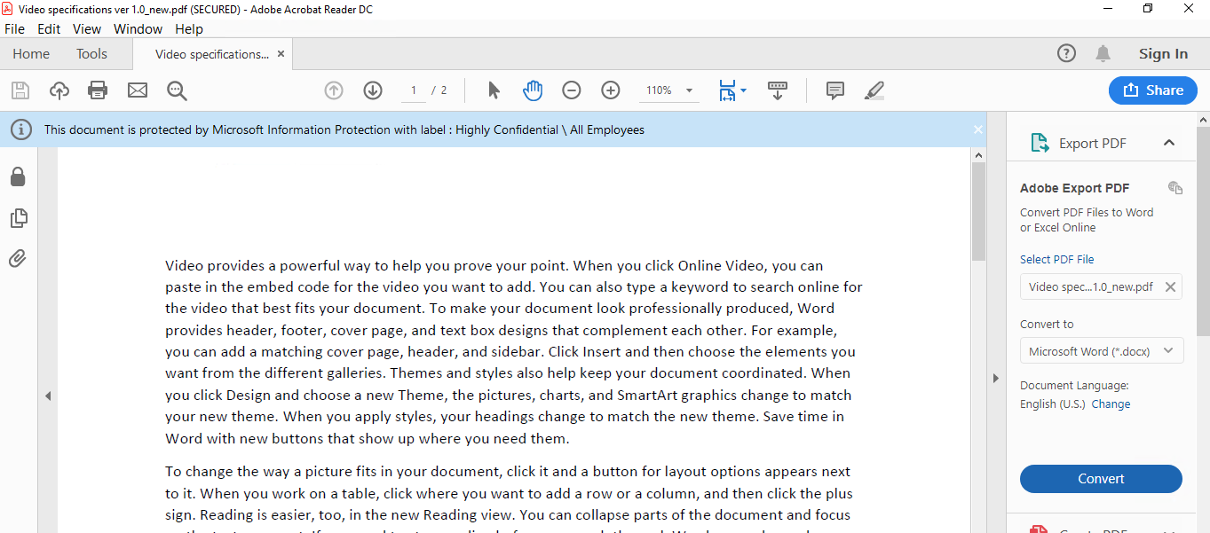 Защищенный PDF-файл открыт в Adobe Acrobat Reader