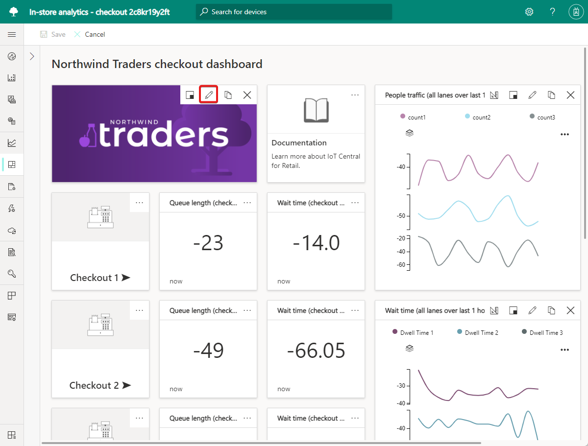 Снимок экрана, на котором показана плитка фирменной символики панели мониторинга приложения аналитики в магазине.