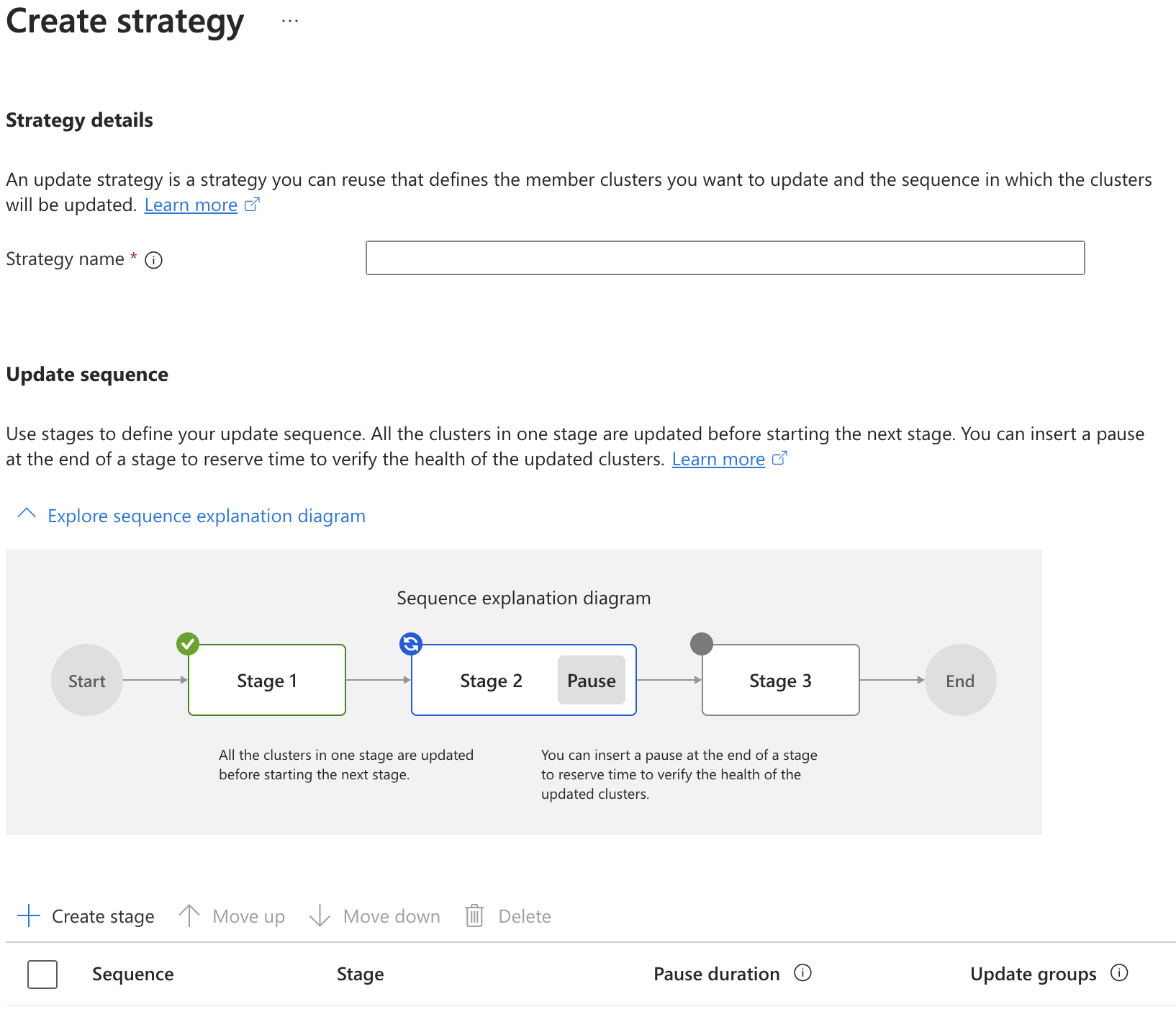 Снимок экрана: портал Azure с созданием стратегии обновления.