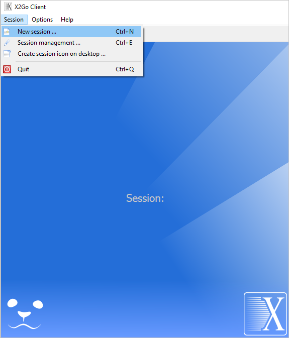 Screenshot of X 2 Go client Session menu.
